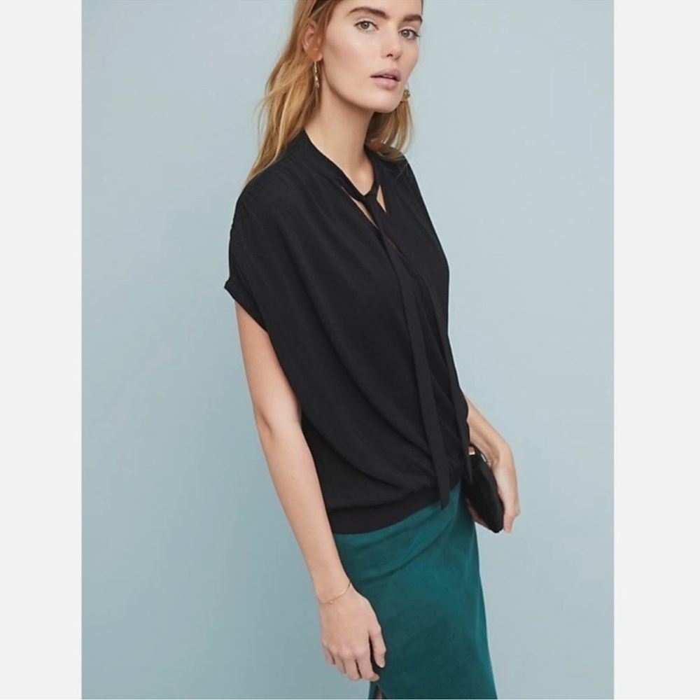 Anthropologie Rambuteau Black Surplice Top